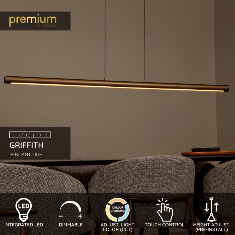 Lucide GRIFFITH - Závesné svietidlo - LED Dim. - 1x32W 2700K/4000K - Bronz